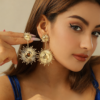 Stylish Folded Metal Petal Drop Earrings 18k镀金锆石戒指 (1)