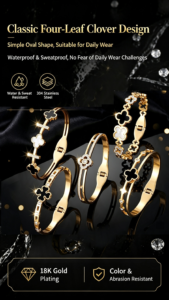 Non‑Tarnish Clover Zircon Titanium Steel Bangle for Women 豆包 (74)
